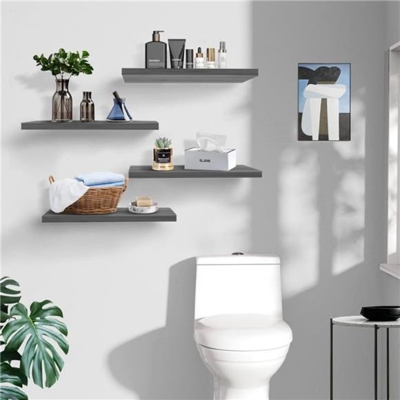 Wall Shelves, Rustic Wood Floating Shelves Set of 4, Hanging Storage Shelf - Picture 6 of 6